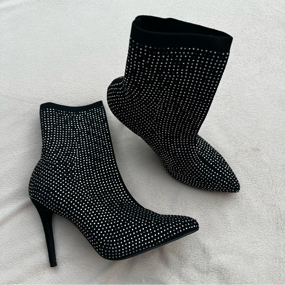 4 inch Shela black rhinestone sock booties - Picture 1 of 9